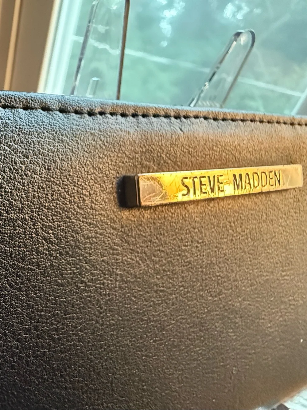 Steve Madden Black Wallet with Gold Logo Plaque